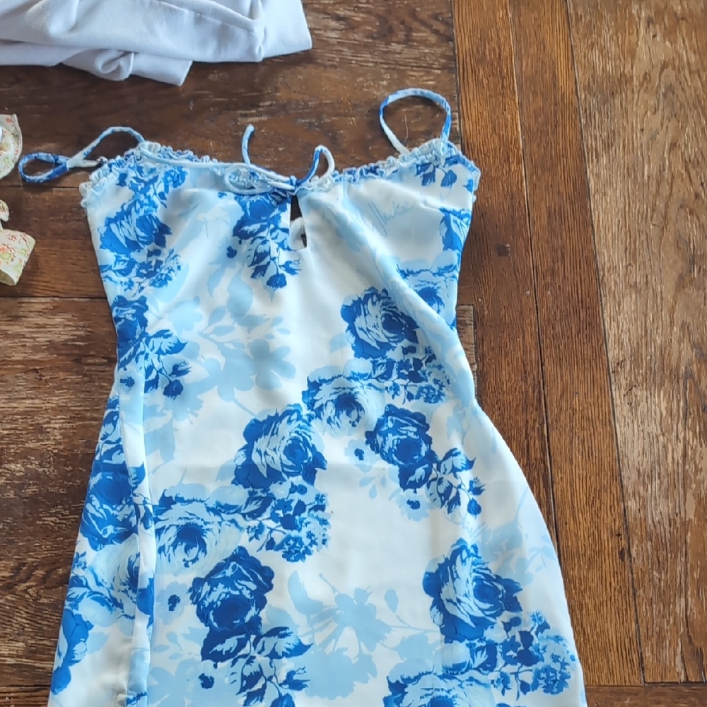 White Fox Boutique Blue and White Floral Mini Dress